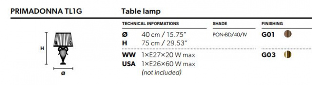 Итальянский светильник PRIMADONNA Table lamp  TL1P/TL1G от Masiero
