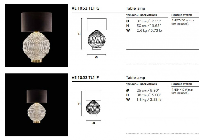Итальянский светильник VE 1052 TL1 G / P от Masiero